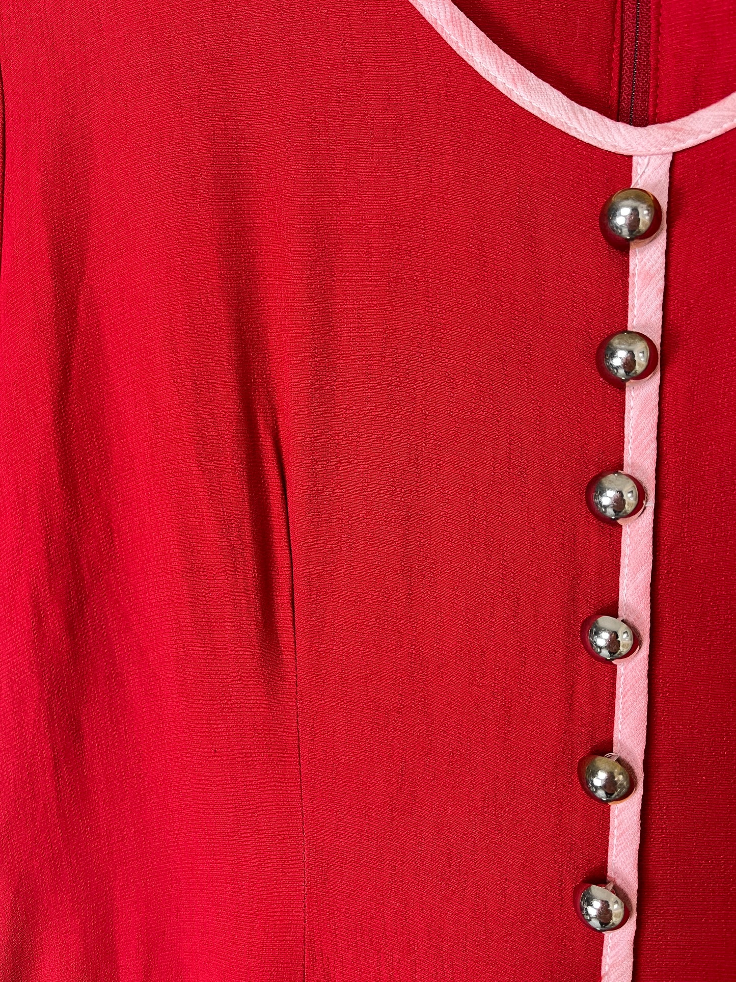 1990s NINA PICCALINO RED FRONT SLIT BUTTON DETAIL ZIP BACK DRESS - medium to large