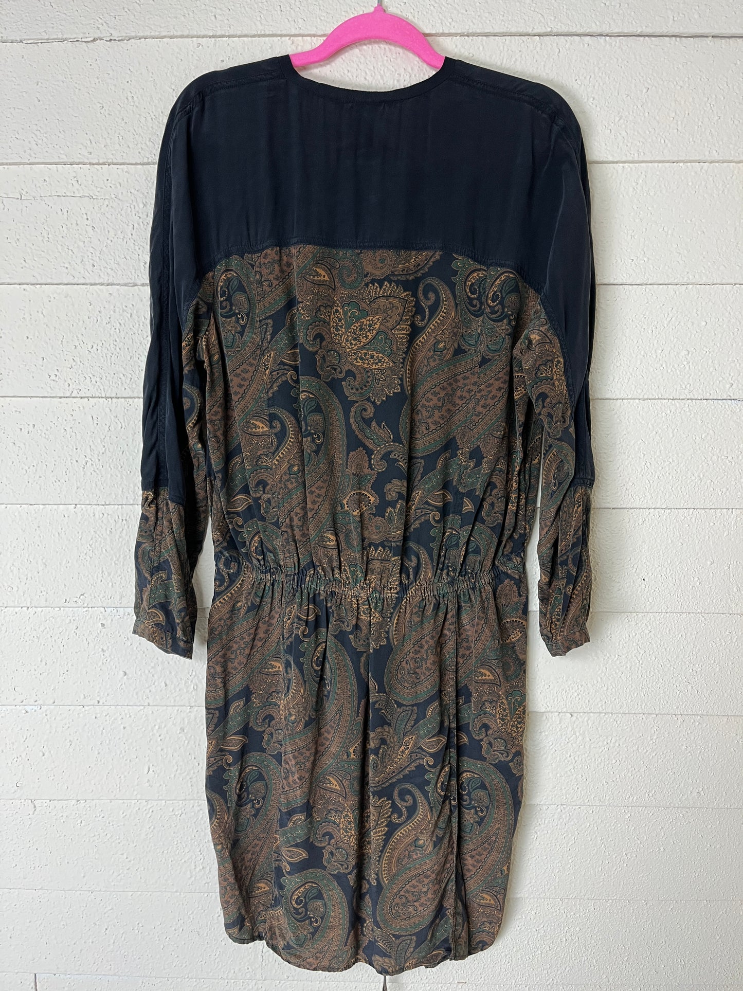 1990s SILK PAISLEY PRINT TUNIC DRESS WITH WAIST TIE -small to xl