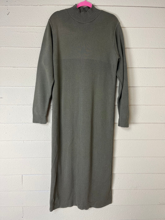 1990s LAND'S END MOCK NECK OLIVE GREEN SWEATER KNIT RIBBED DRESS  PLUS SIZE- size xl to 2x
