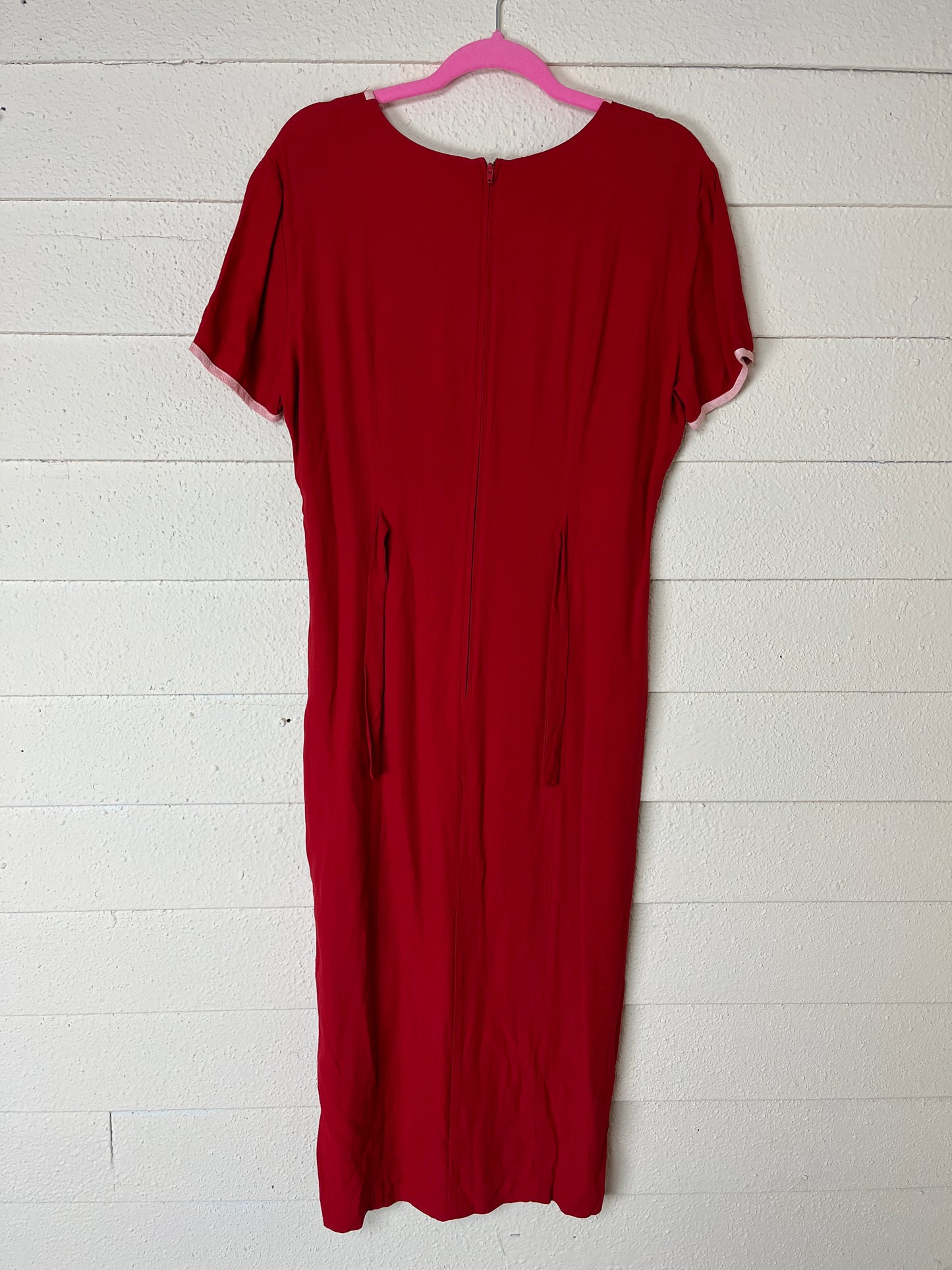 1990s NINA PICCALINO RED FRONT SLIT BUTTON DETAIL ZIP BACK DRESS - medium to large