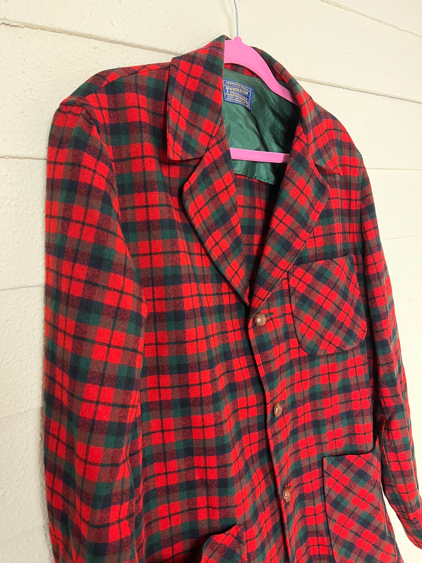 1960s PENDLETON WOOL RED AND GREEN PLAID CHORE COAT - size large to 2x