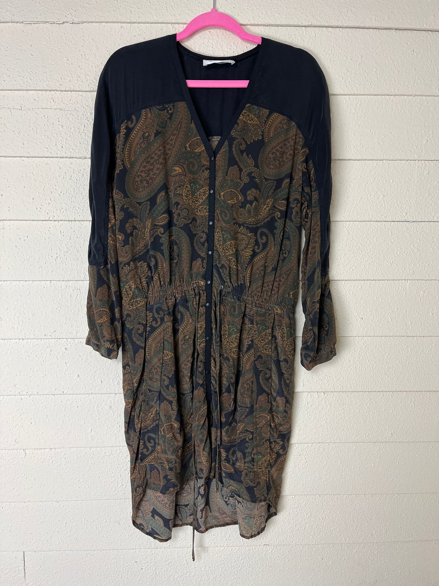 1990s SILK PAISLEY PRINT TUNIC DRESS WITH WAIST TIE -small to xl