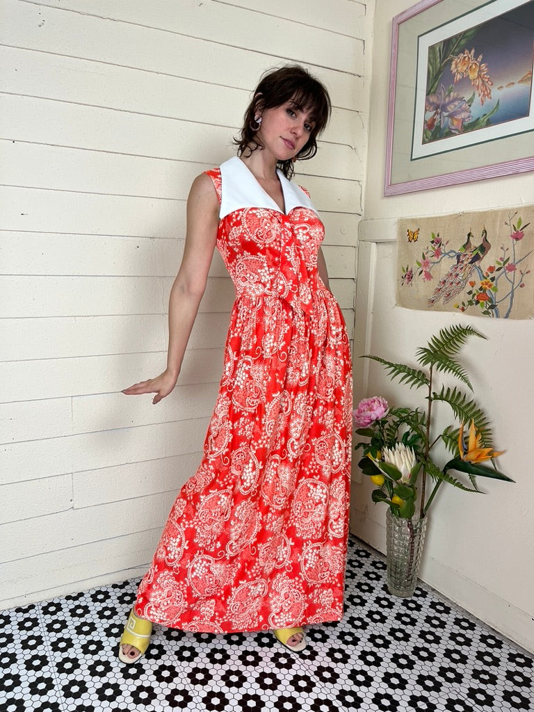 Vtg purchases Flower Dress w/ High Collar 1970s