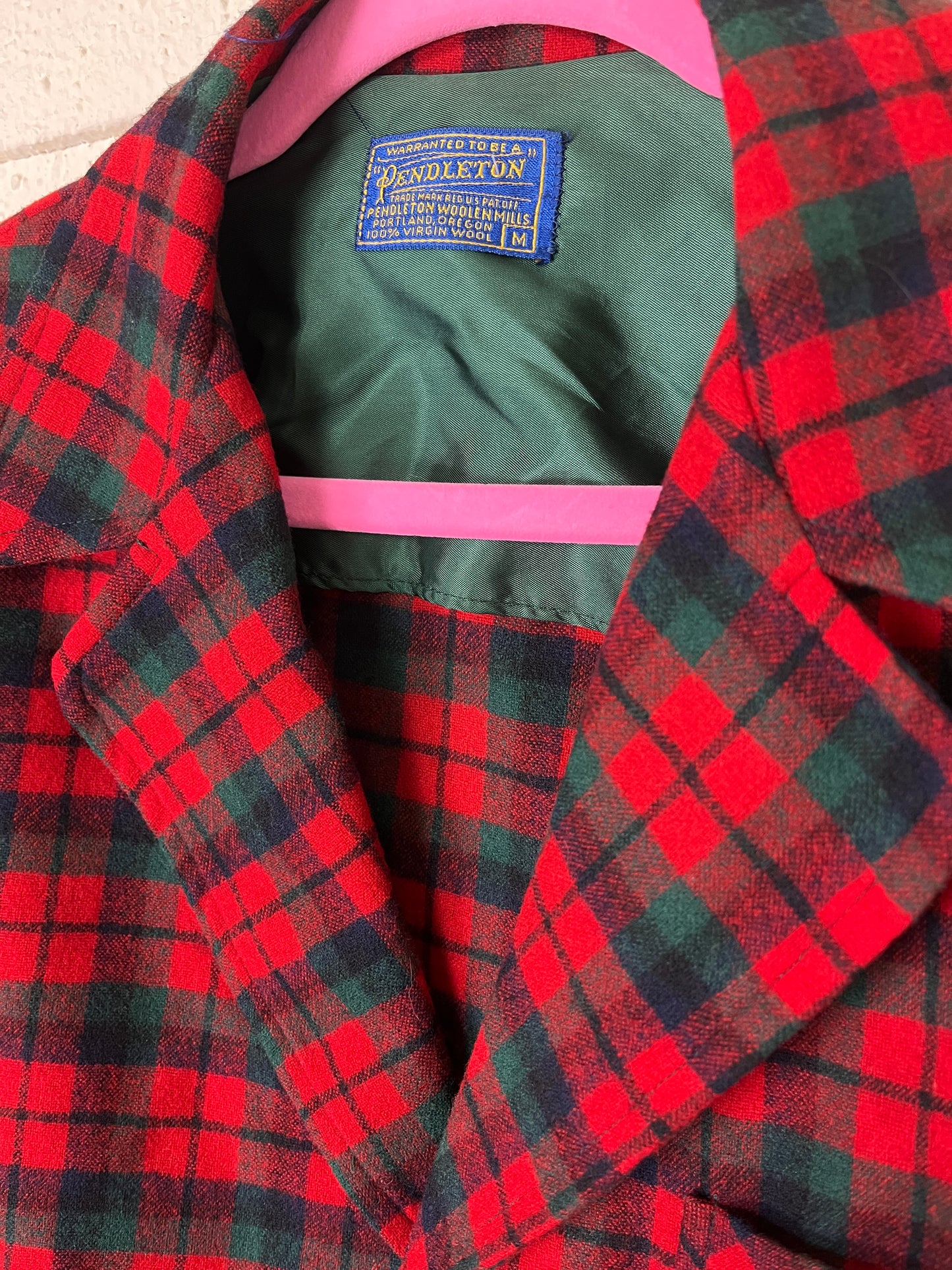 1960s PENDLETON WOOL RED AND GREEN PLAID CHORE COAT - size large to 2x