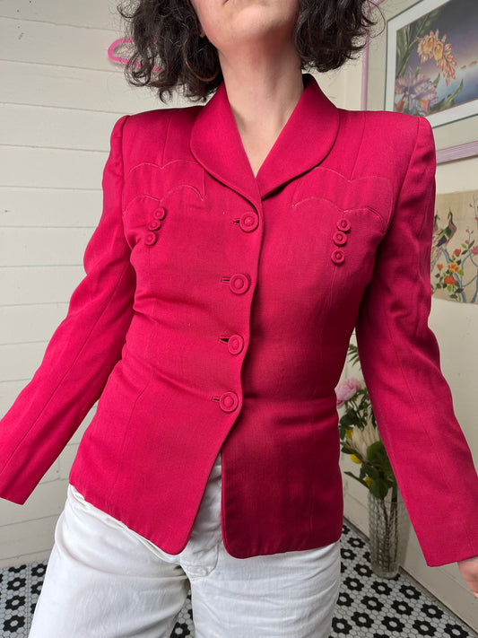 1940s RED VICTORY SUIT BLAZER UNION LABEL NATIONAL RECOVERY BOARD  - size med