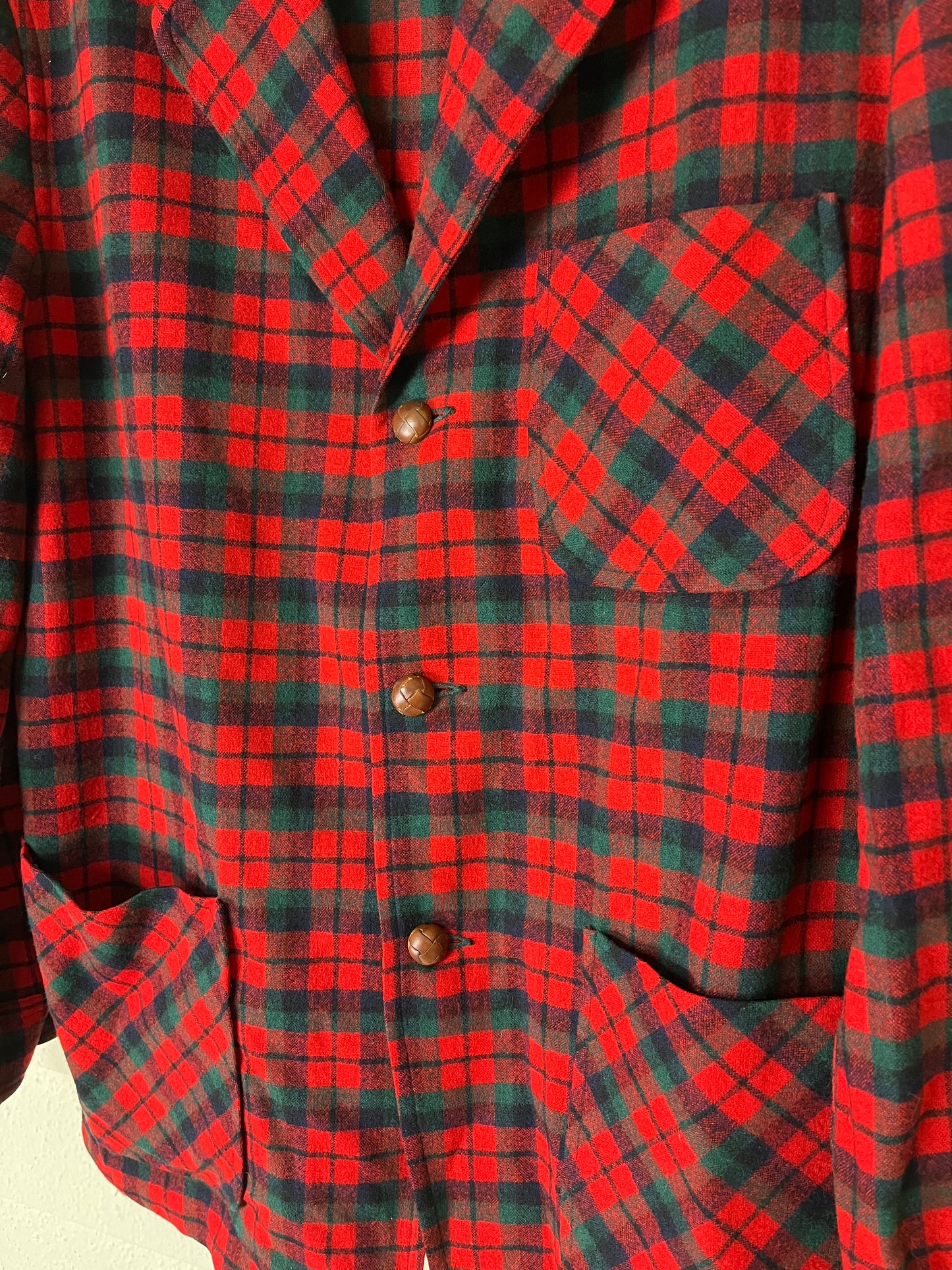 1960s PENDLETON WOOL RED AND GREEN PLAID CHORE COAT - size large to 2x