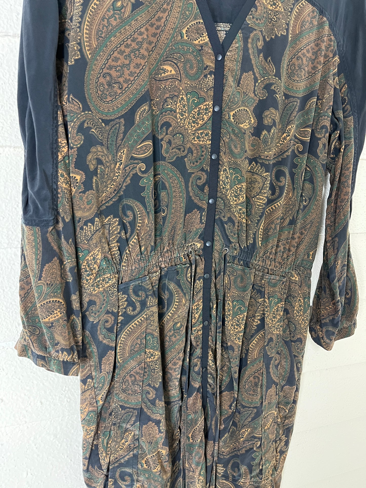 1990s SILK PAISLEY PRINT TUNIC DRESS WITH WAIST TIE -small to xl